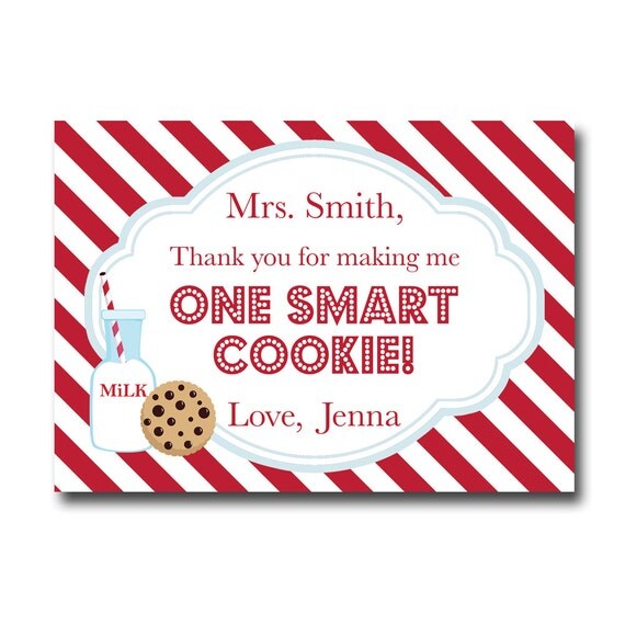 Printable, Personalized One Smart Cookie Teacher Appreciation Card Il_570xn