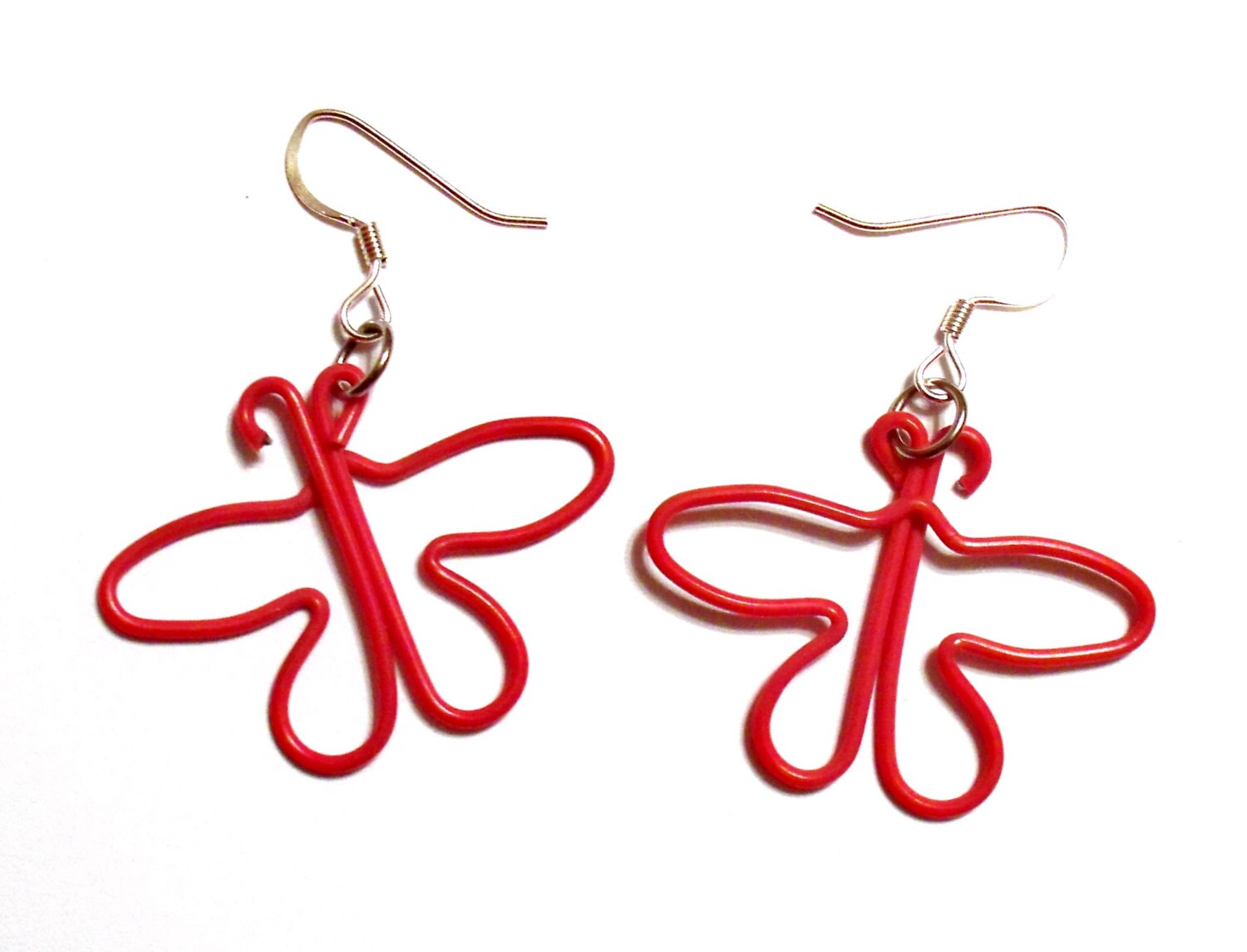 Items similar to Butterfly Paper Clip Earrings Red Pair Repurposed