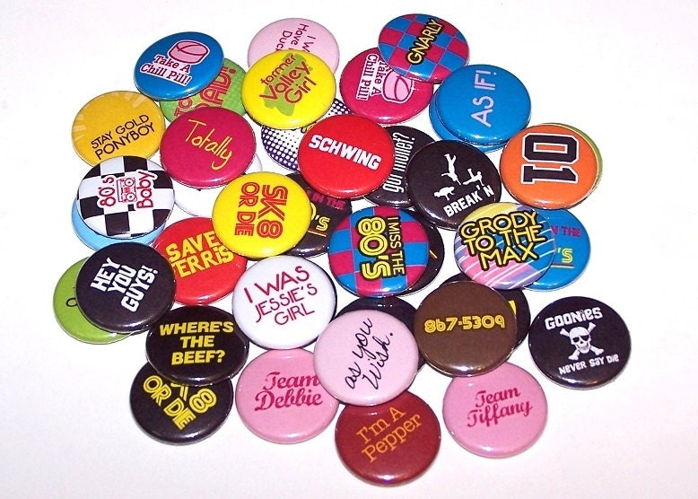 10 Everything 80's Mix 1 Inch Pin Back Buttons 1" Pins or Magnets