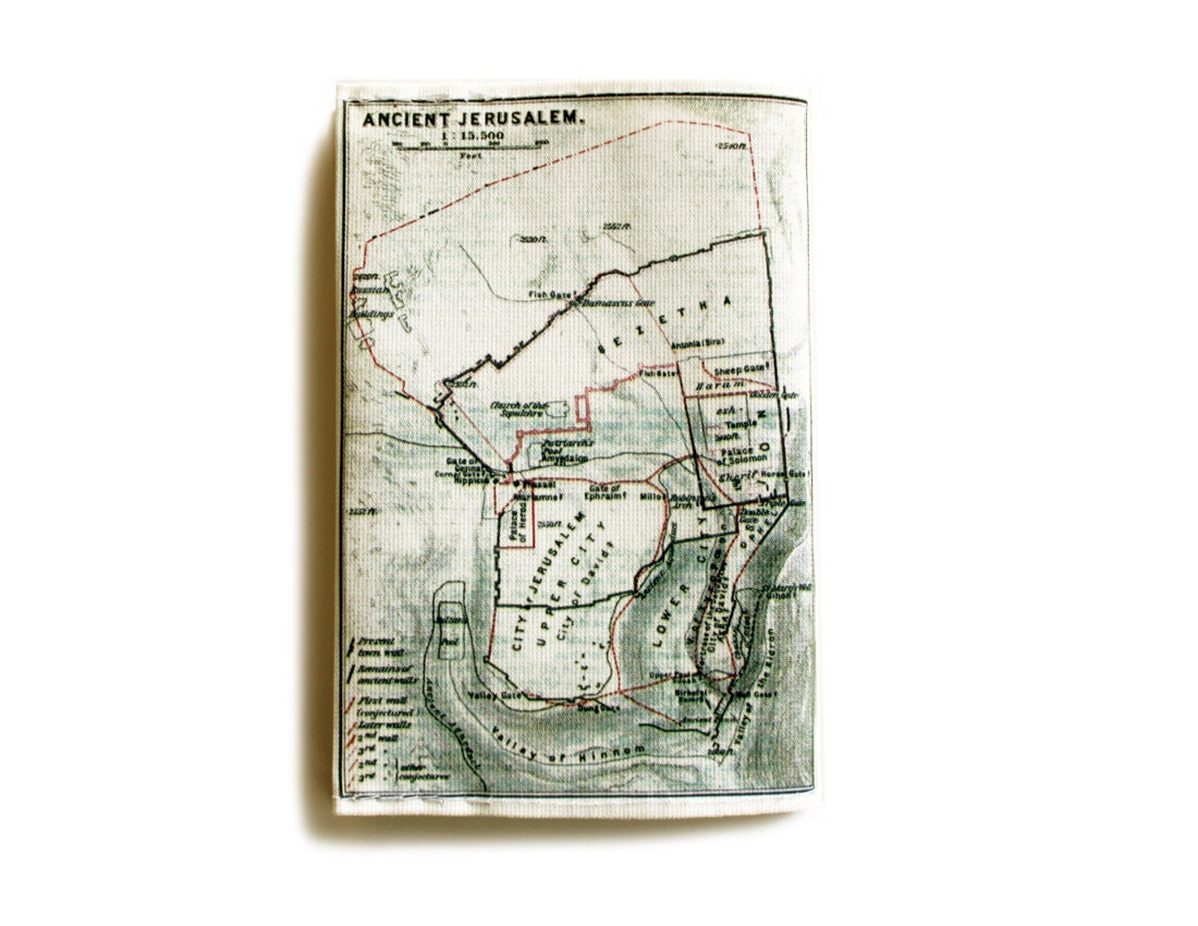 Jerusalem Map Passport Cover printed with the map of ancient Jerusalem, Israel -  from 1912 - efratul
