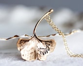 Ginkgo Leaf Necklace Fall Accessories Antiqued Matte Gold Plated Autumn Leaf - N128 - SilentRoses