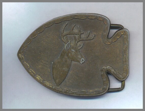 Vintage Brass Belt Buckle Deer Buck HUNTING by TheMaineCoonCat