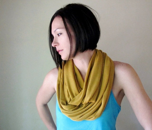 Ochre Infinity Scarf - Sweater Knit Scarf - Golden Yellow Circle Scarf - Mustard Loop Scarves