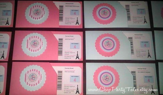 Boarding Pass invitation Pink Poodle in Paris Glam Girl Birthday Party Baby shower Printable Ooh La La PartyTales Il_570xn