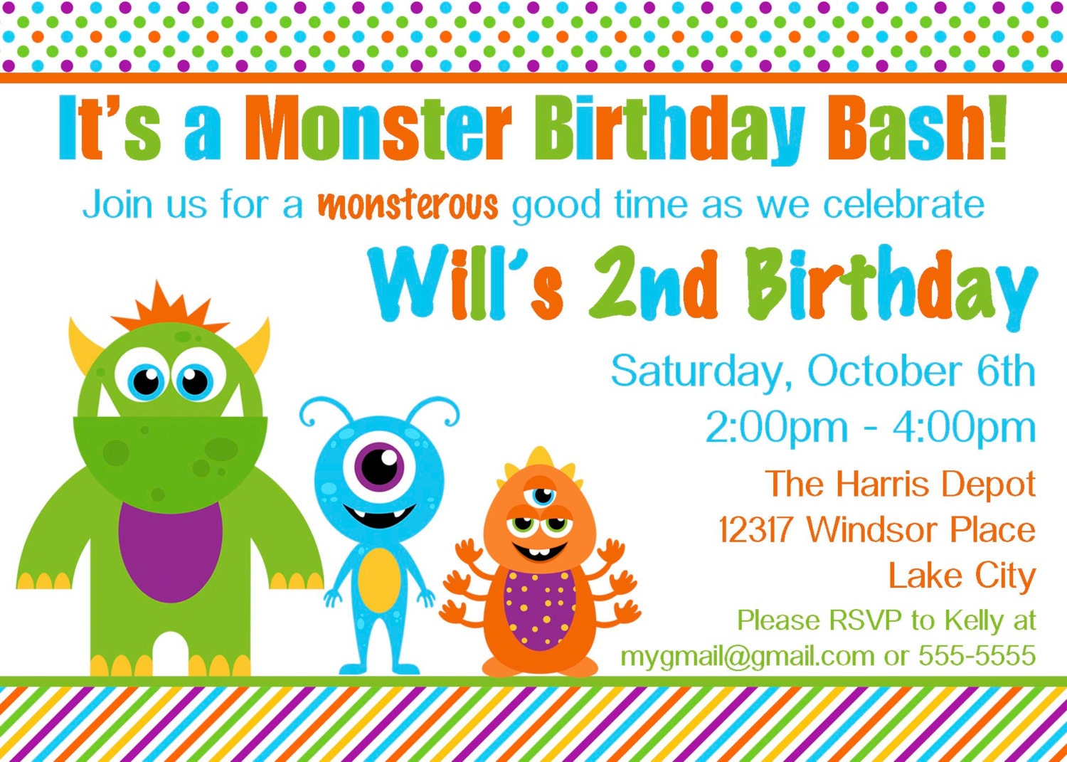 Custom, Printable Monster Birthday Party Invitation Il_570xn