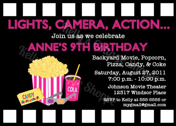 Movie Night Invitation, Pink... Custom, Printable, Digital Il_570xn