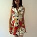 Vintage 70s Geometric Mosaic Triangle Hipster Dolly Mini Dress Waffle Cotton Red Mustard White