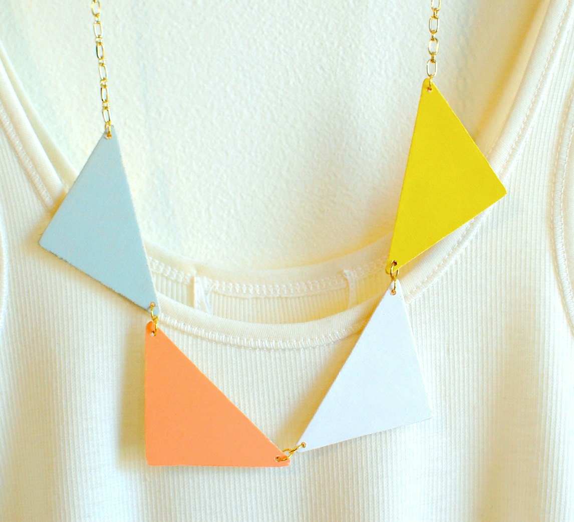 pastel bunting triangle necklace coral, light blue, yellow, white