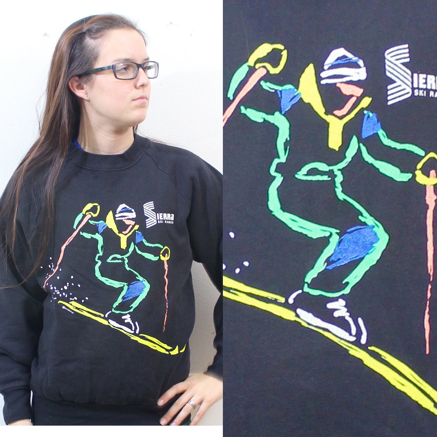 Vintage Retro Neon Snow Ski School Sweatshirt