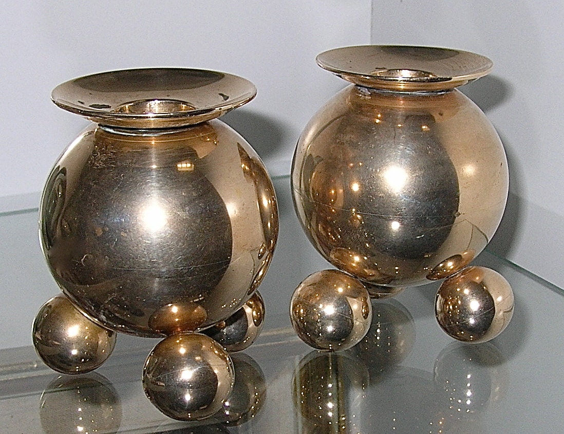 Swedish Gusum Solid Brass Round Candle Holders with Three Feet
