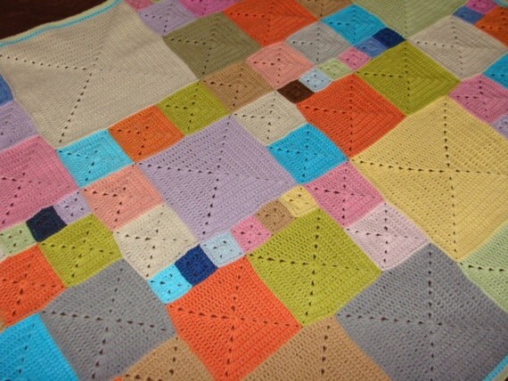 Hand Crocheted  granny Square Blanket/Afghan Multicolor designed by Columbinecrochet on Etsy