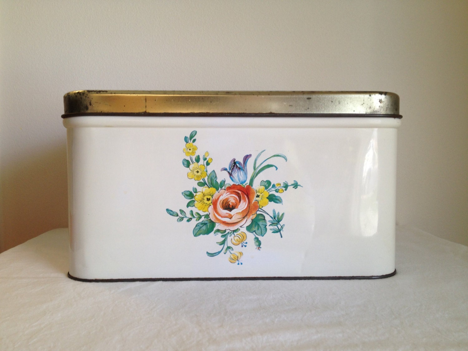Vintage Decoware Metal Bread Box large canister tin box shabby chic rdtt - TheLittleThingsVin
