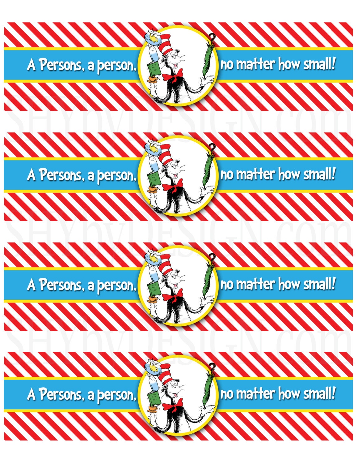 DIY PRINTABLE Cat in the Hat Water Bottle Labels by shydesign