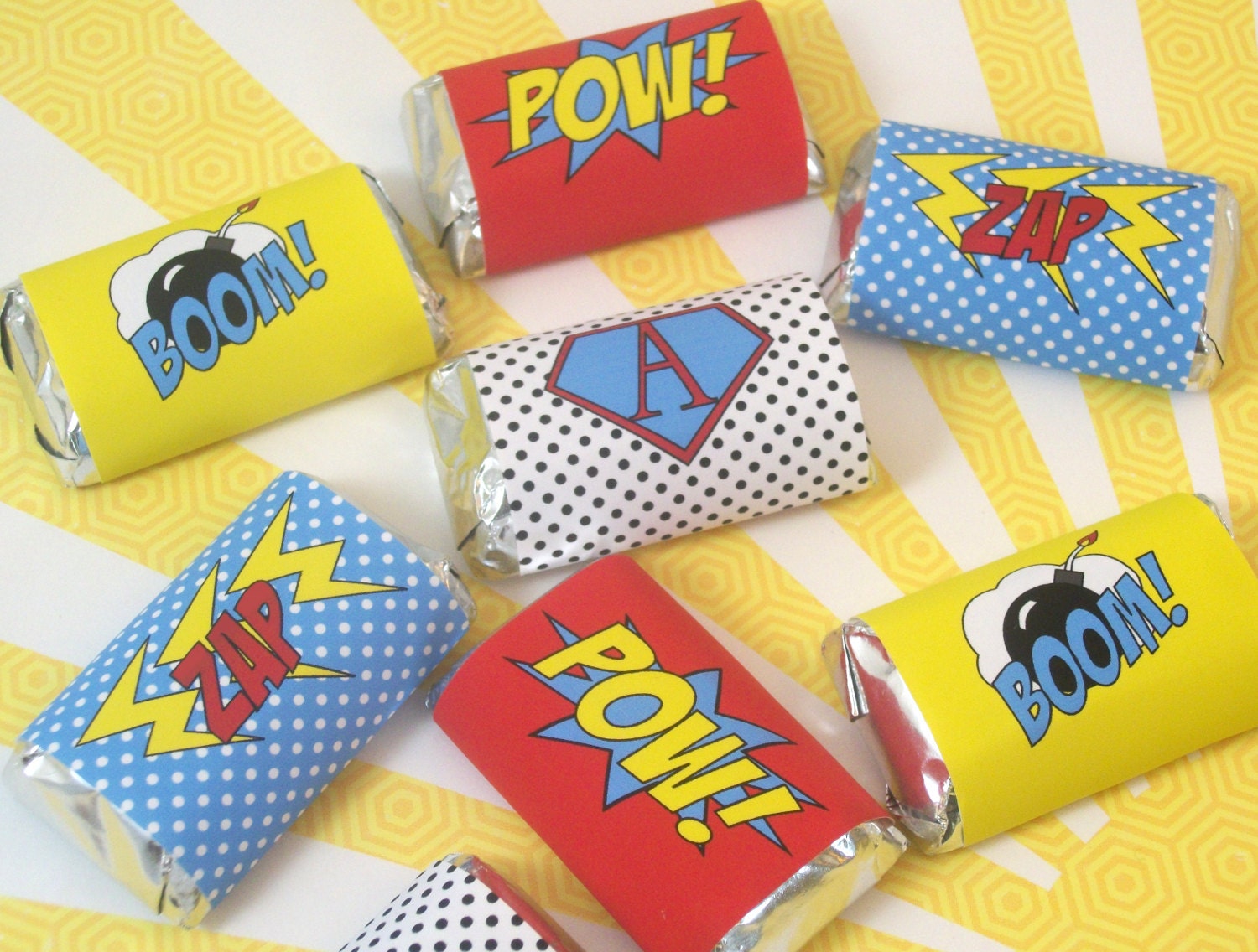 Superhero Mini Candy Bar Wraps, Chocolate Bar Wraps, Superhero Party Favors, PRINTABLE or PRINTED Il_570xn