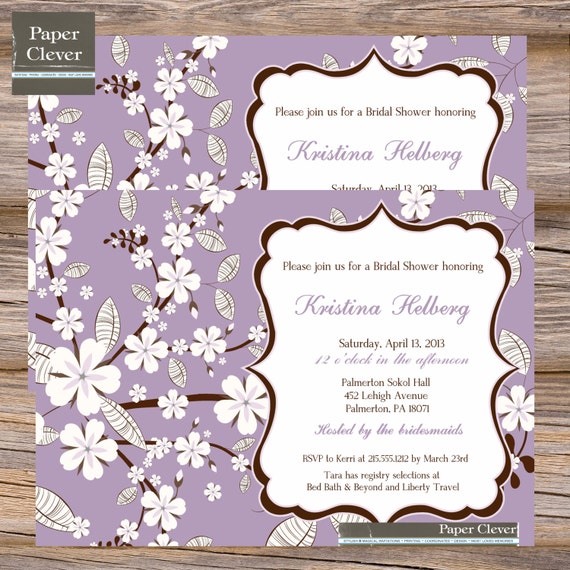 Bridal shower invitation purple, white, modern - printable, instant download #6512 Il_570xn