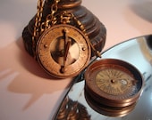 1" dark  brass sundial compass with removable top necklace with key charm. lay flat and use as compass. - OntheWingsofSteam