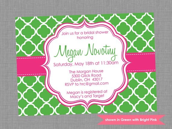 Printable Bridal Shower Invitation - Shower Themed Quatrefoil Invite - Colors and Text Customizable Il_570xn