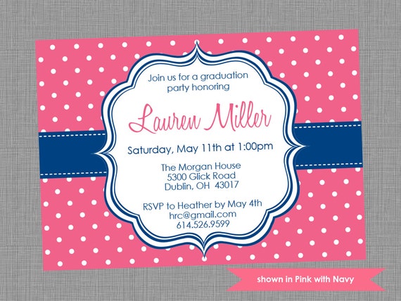 Graduation Party Invitation - Printable Graduation Themed Polka Dot Invite - Colors and Text Customizable Il_570xn