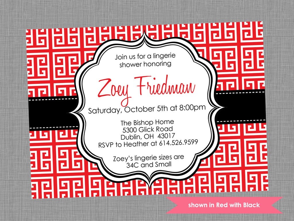 Printable Lingerie Shower Invitation - Shower Themed Greek Keys Invite - Colors and Text Customizable Il_570xn