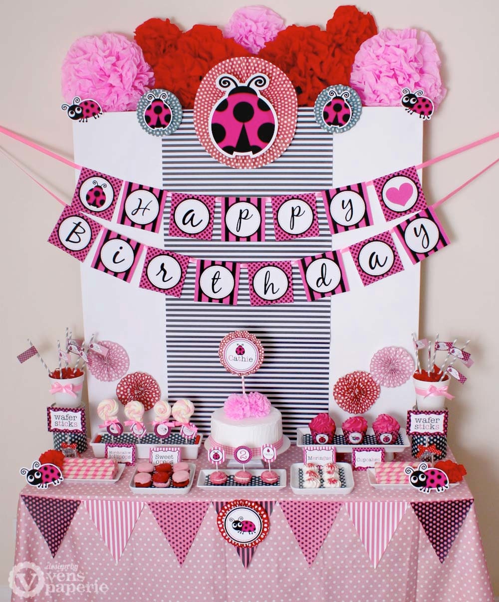 Pink Lady Bug Birthday Party Package Personalized FULL Collection Set - PRINTABLE DIY - PS815CA2x Il_570xn