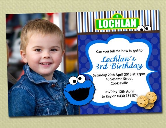 Photo Personalised Cookie Monster Birthday Invitations - You Print Il_570xn