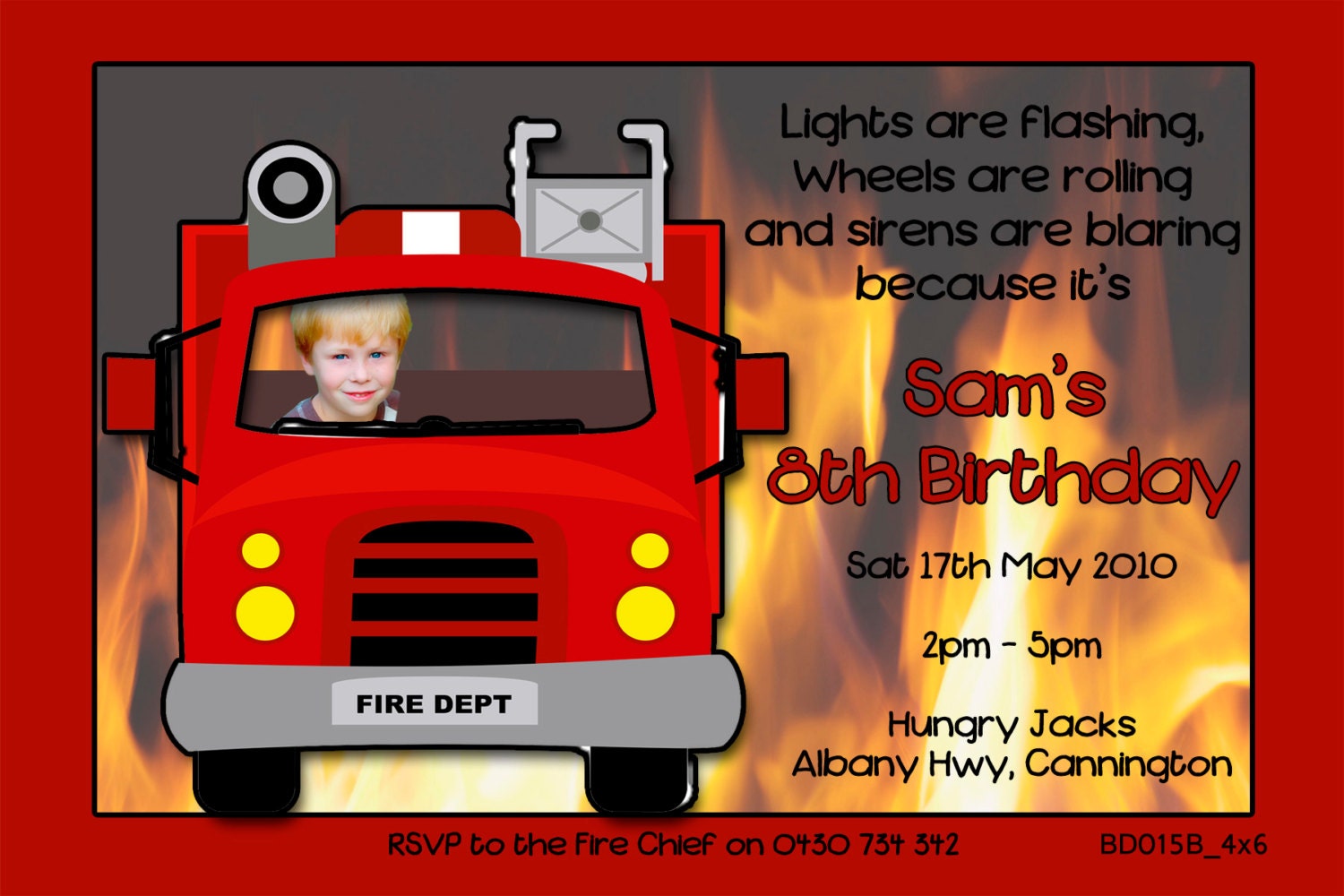 Photo Personalised Fire Engine Birthday Invitations - You Print Il_570xn