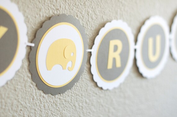 WELCOME BABY (CUSTOM Name) Elephant Baby Shower Decoration Banner Grey Yellow Il_570xn