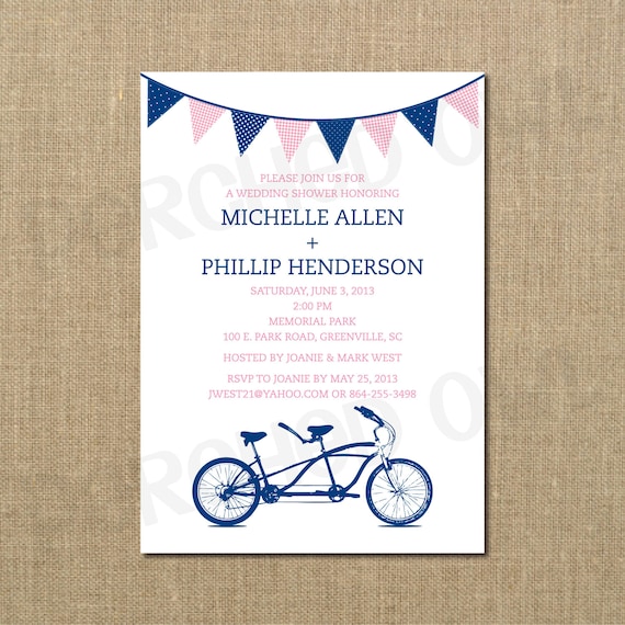 Tandem Bicycle Couples Wedding Shower Invitation
