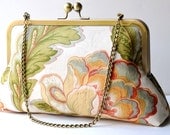 Peony bloom clutch bag : Silk-lined purse,   Kisslock Frame Purse for wedding / bridal / party - FREE DOMESTIC SHIPPING - TGLine