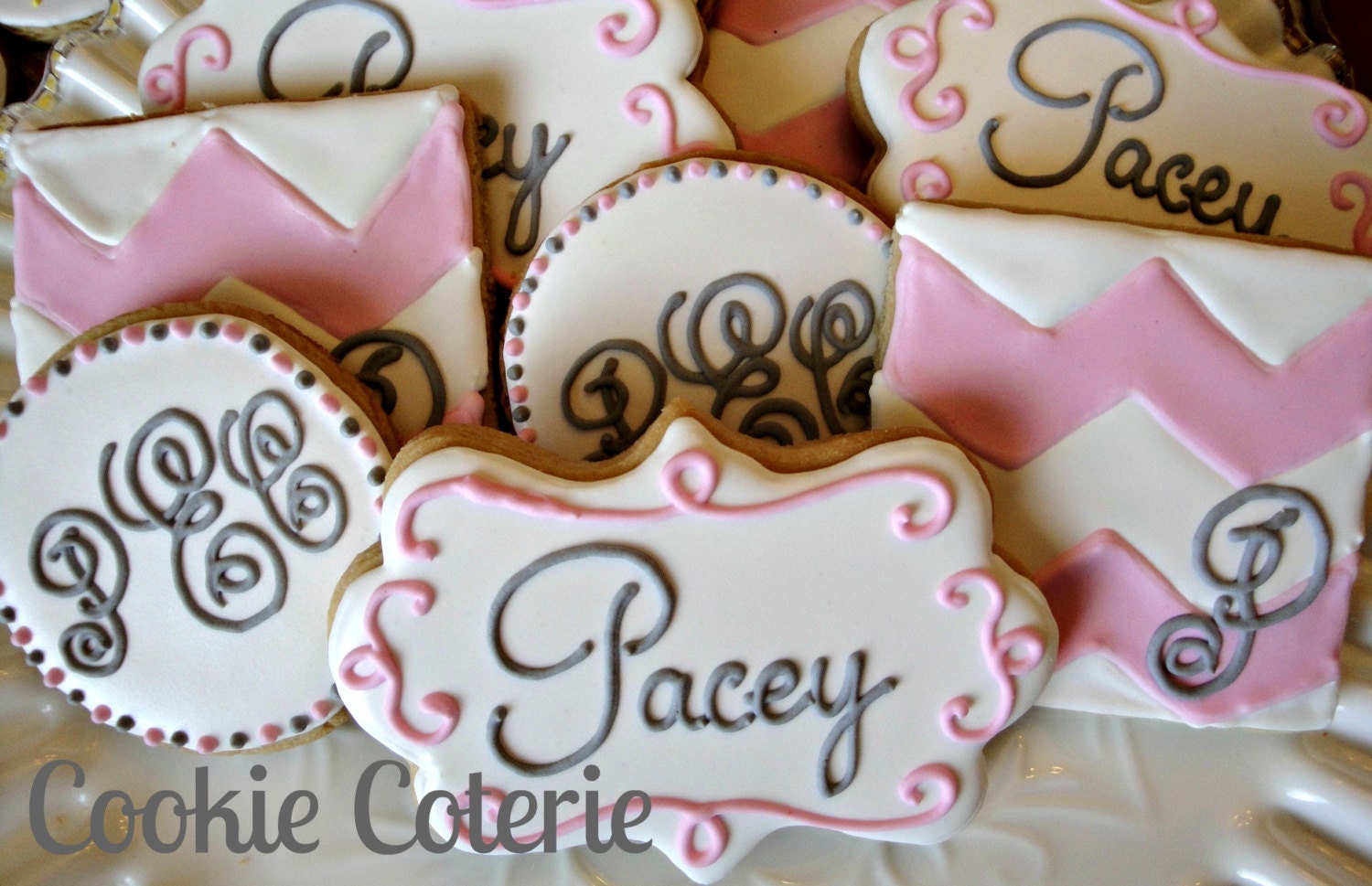 Monogrammed Baby Shower Wedding Bridal Shower Decorated Cookie Favors One Dozen
