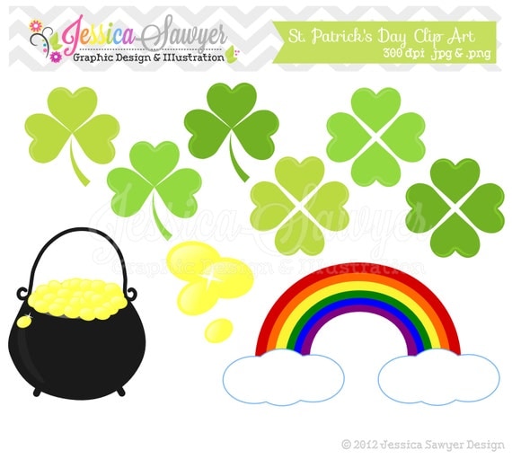 CLEARANCE, st patricks day clip art - saint pattys day clipart - four leaf clover graphic - commercial use - irish image Il_570xn