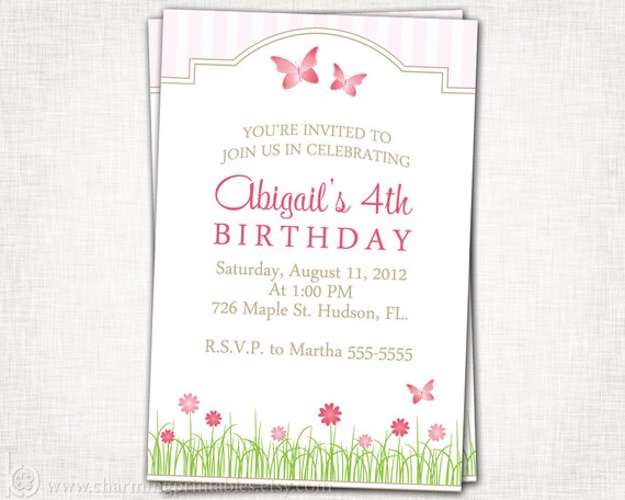 Garden Party Invitation- Printable Digital File Birthday Shower Invite - Garden, Butterfly Flower - Garden Party Collection Il_570xn