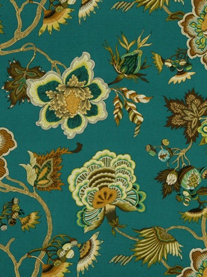 Teal Floral Upholstery Fabric Teal Drapery by PopDecorFabrics