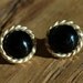 Vintage pair of 9k gold and onyx stud post earrings, hallmarked 1986