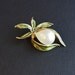60s Enamel Metal and Pearl Flower Pin Brooch - Vintage Green White Cotton - Womens Gift Spring Summer Fashion