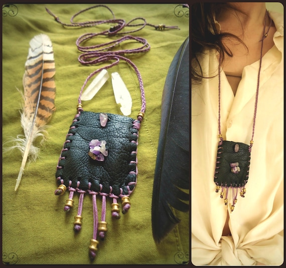 Amethyst Medicine Pouch Leather Pouch Medicine Bag Recycled