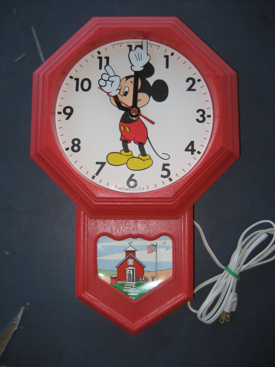 Vintage Mickey Mouse Schoolhouse Electric Wall Clock By by ShopYT