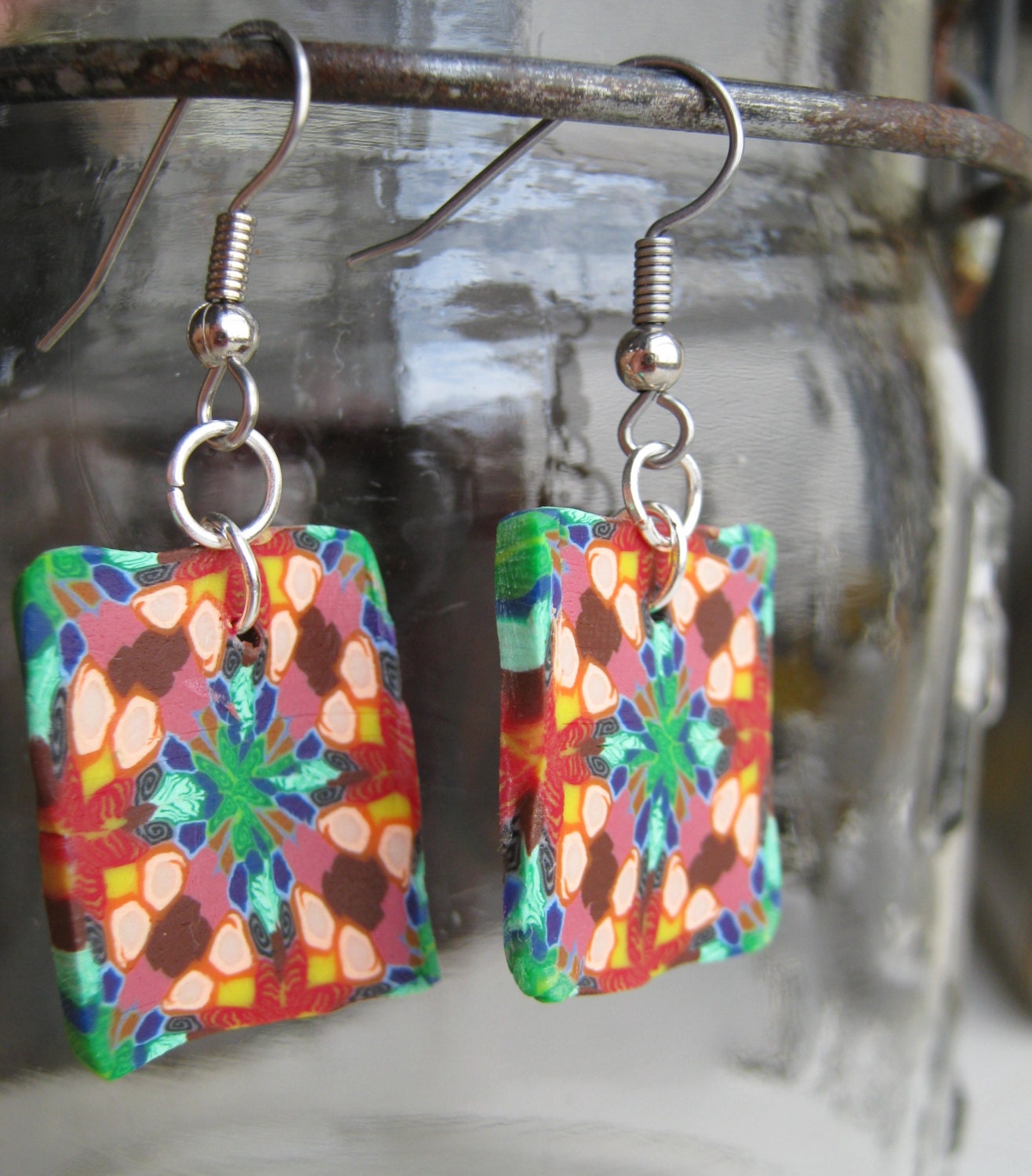 Polymer Clay Earrings Stained Glass by TheLittlestBigSpoon on Etsy