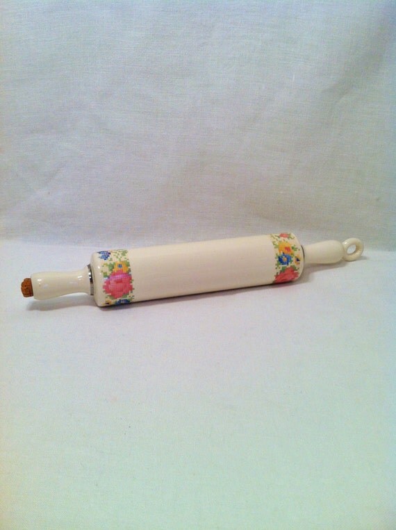 Vintage Ceramic Harker Pottery Rolling Pin Floral by Comforte