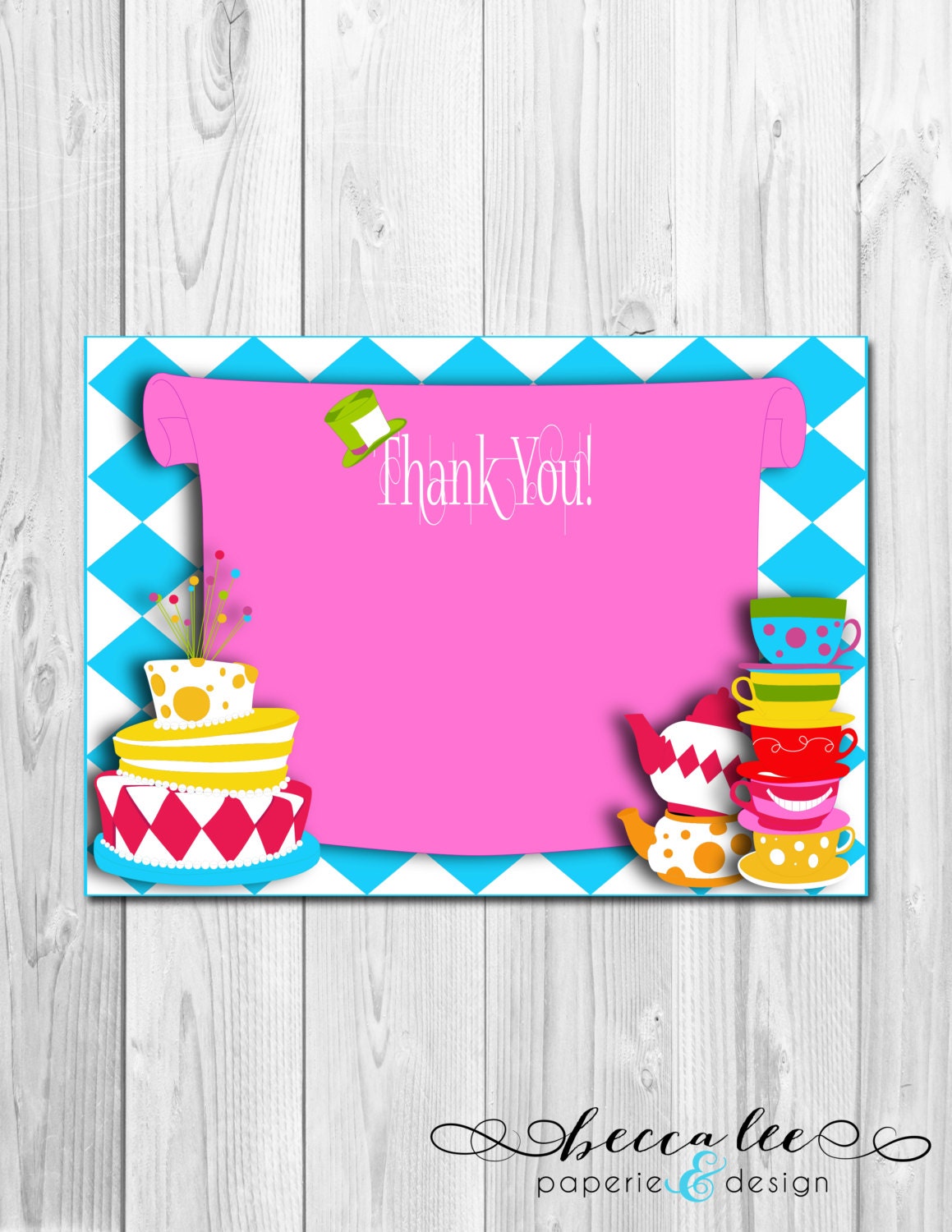 Alice in Wonderland Mad Hatter Tea Party Thank You Note - DIY - Printable Il_570xn