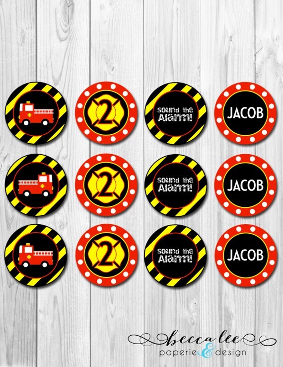Firetruck Theme Cupcake Topper - DIY - Printable Il_570xn