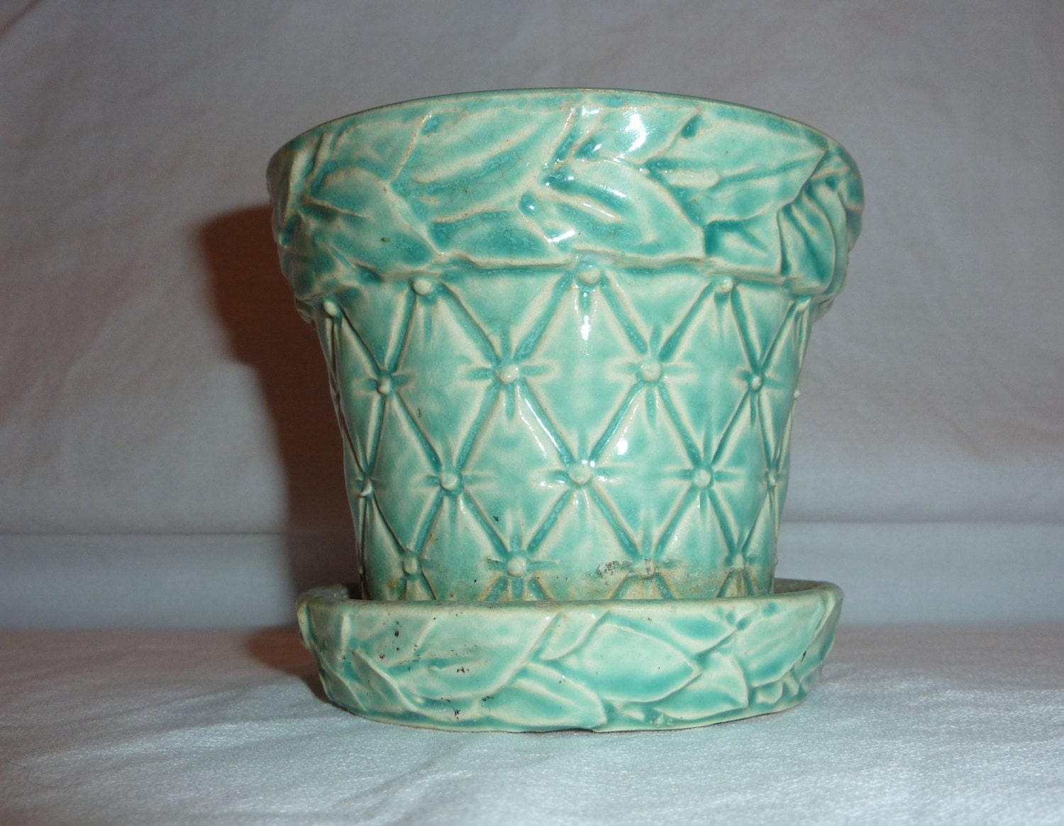 Green McCoy Pottery Planter with Quilted by rivercityemporium
