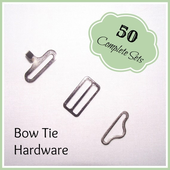 50 Bow Tie Hardware 3 piece sets silver DIY FREE by TheBoytique