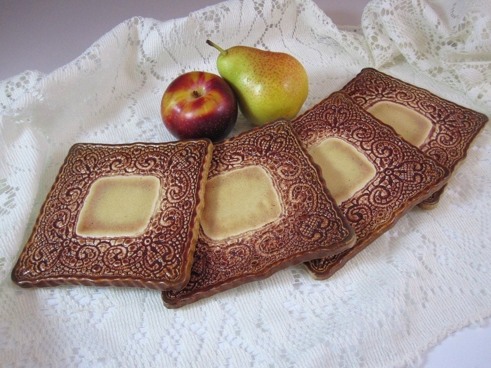 Handmade Ceramics - Lacework Coasters - Black Cherry - LaceworkCeramics