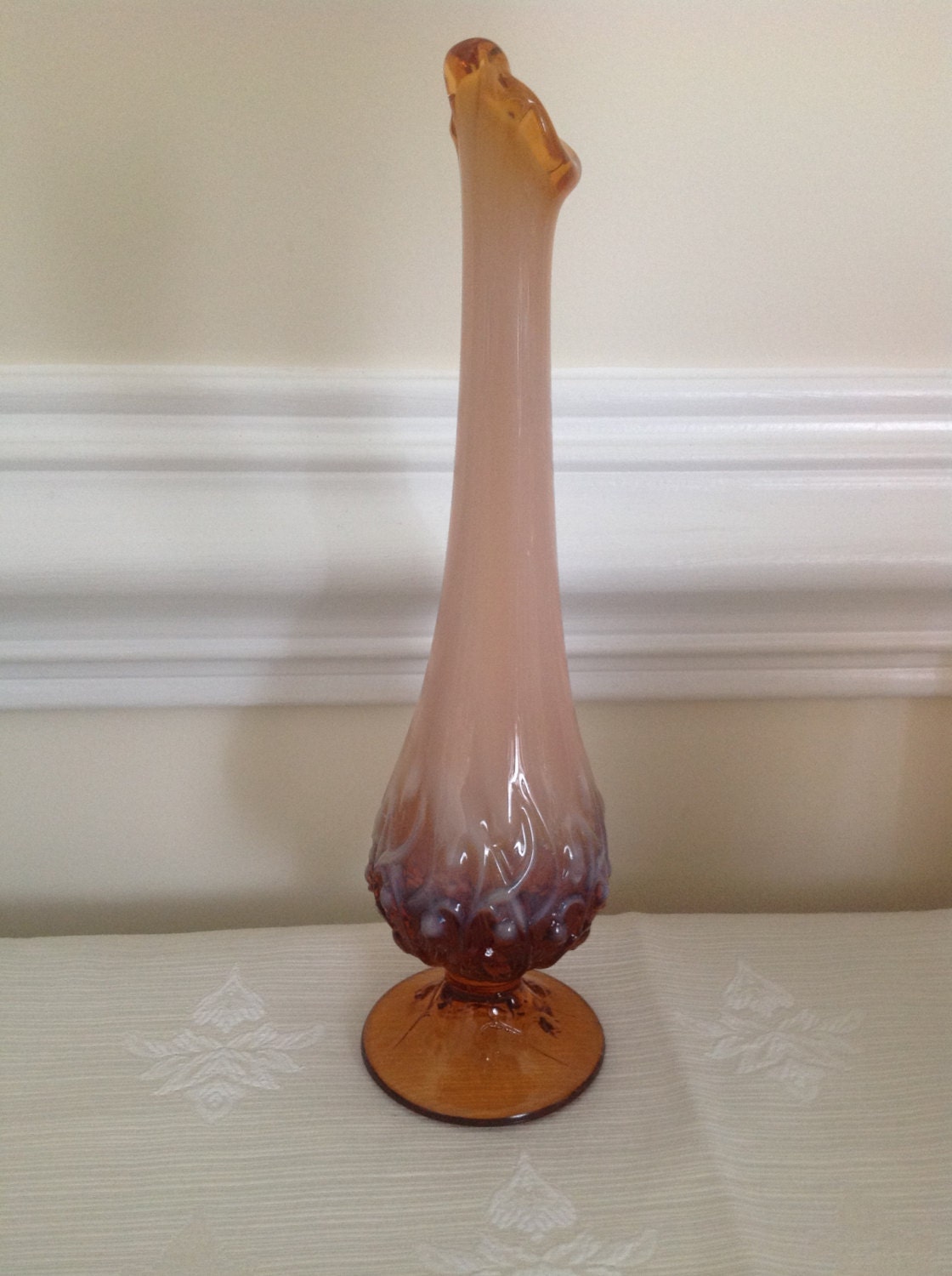 Fenton Amber Peach Opalescent Bud Vase