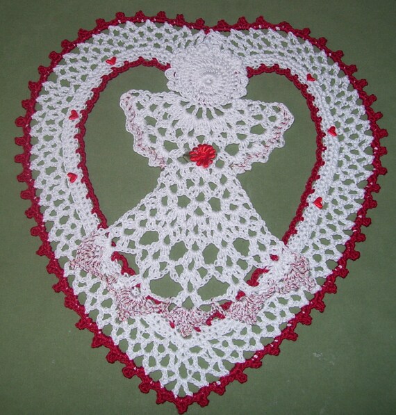 Hand Crochet Angel in Heart Doily New by PoetTreesPromise ...