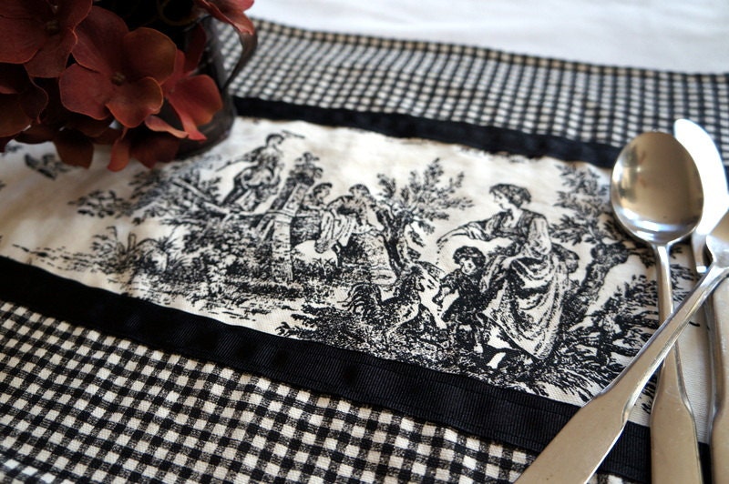 Items similar to Black and White Toile Placemats Victorian Placemats
