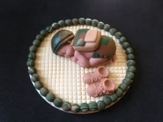 Fondant edible baby camo military soldier by evynisscaketopper