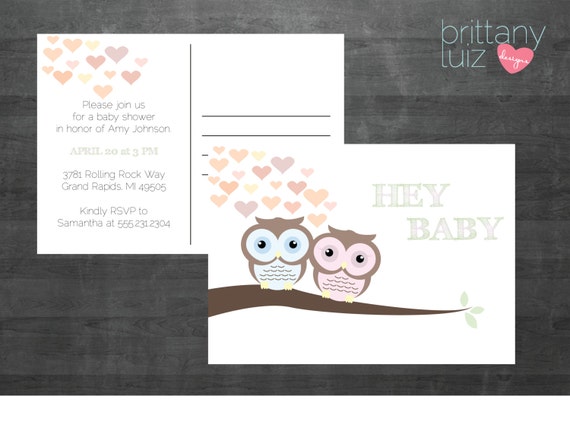 Owl Baby Shower Invitation Postcard - Printable