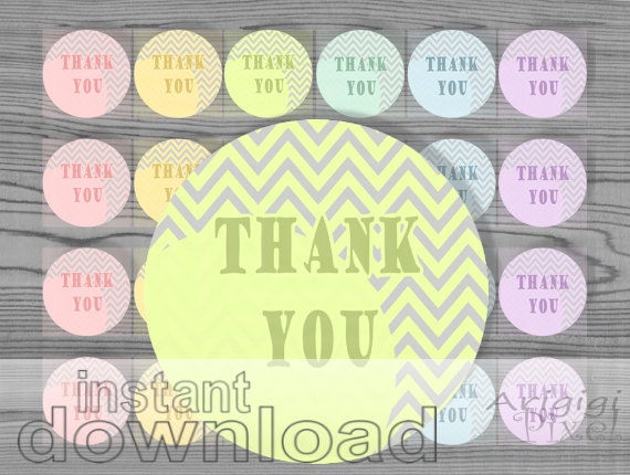 Thank you printable circle label , 1 2/3 in, set of 6 pastel colors, chevron, for gift wrapping, party treat bag instant download Il_570xn